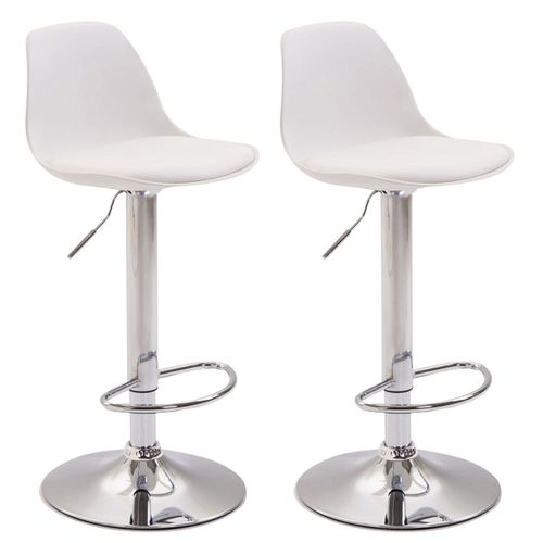 Lot De 2 Tabourets De Bar Moderne Et Confortable Assise En Pvc Blanc Coque En Plastique Et Pieds
