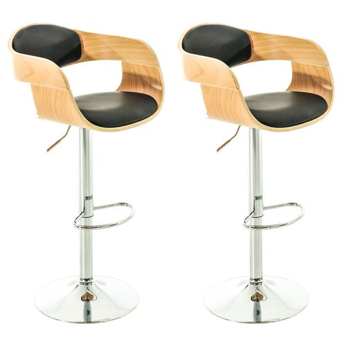 Lot De 2 Tabourets De Bar Design Scandinave En Pvc Noir Et Structure En Bois Couleur Clair 10_0004