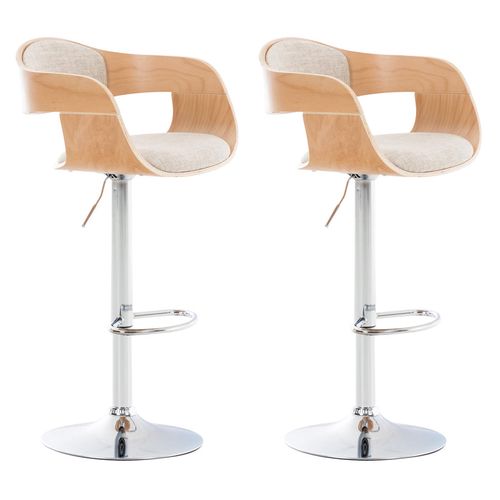 Lot De 2 Tabourets De Bar Design Scandinave En Tissu Crème Et Structure En Bois Clair 10_0004255