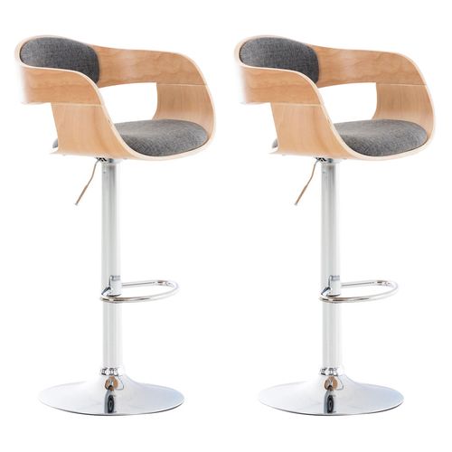 Lot De 2 Tabourets De Bar Design Scandinave En Tissu Gris Et Structure En Bois Clair 10_0004257