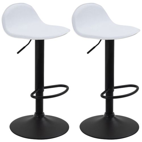 Lot De 2 Tabourets De Bar Avec Repose-pieds En Pvc Blanc Pied Trompète En Métal Noir 10_0004260