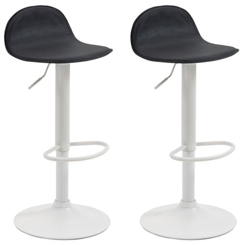 Lot De 2 Tabourets De Bar Avec Repose-pieds En Pvc Noir Pied Trompète En Métal Blanc 10_0004262