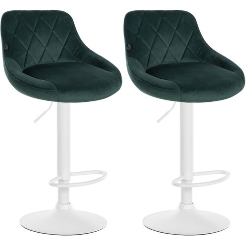 Lot De 2 Tabourets De Bar Siège Pivotant Sur 360° En Tissu Vert Foncé Et Métal Blanc 10_0004271