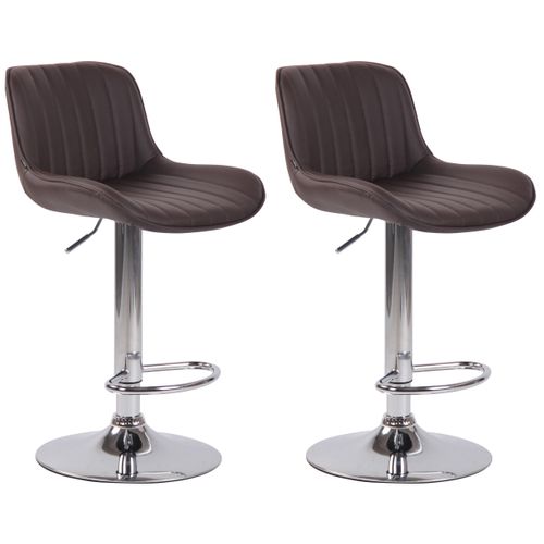 Lot De 2 Tabourets De Bar Chaises Hautes En Pvc Marron Coutures Verticales Support En Métal Chromé