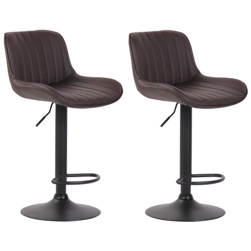 Lot De 2 Tabourets De Bar Chaises Hautes En Pvc Marron Coutures Verticales Support En Métal Noir 1