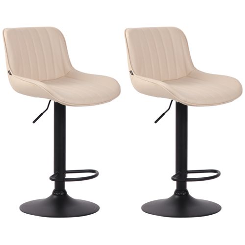 Lot De 2 Tabourets De Bar Chaises Hautes En Pvc Crème Coutures Verticales Support En Métal Noir 10