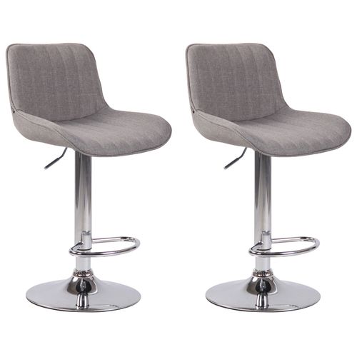 Lot De 2 Tabourets De Bar Chaises Hautes En Tissu Gris Coutures Verticales Support En Métal Chromé