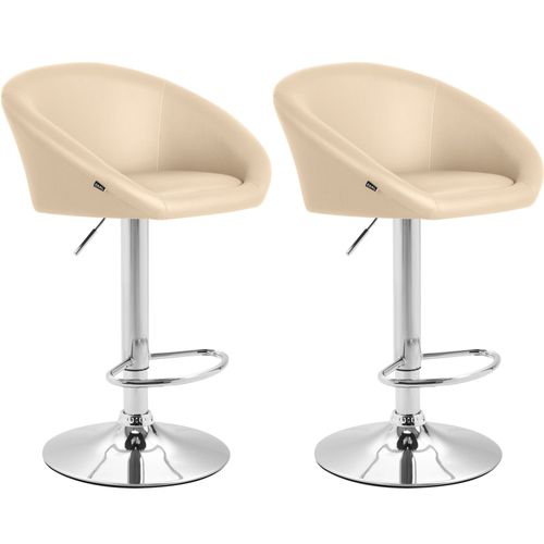 Lot De 2 Tabourets De Bar Chaises Hautes Design Moderne En Pvc Crème Et Métal Chromé 10_0004348