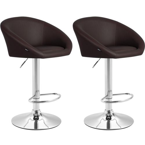 Lot De 2 Tabourets De Bar Chaises Hautes Design Moderne En Pvc Marron Et Métal Chromé 10_0004349