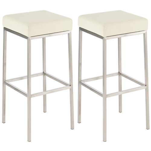 Lot De 2 Tabourets De Bar Avec Repose-pieds Design Hauteur 80 Cm Simple Assise En Pvc Crème