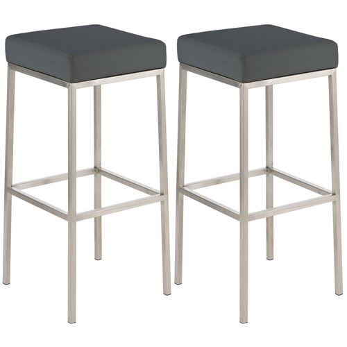 Lot De 2 Tabourets De Bar Avec Repose-pieds Design Simple Hauteur 80 Cm Assise En Pvc Gris