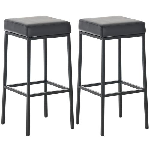 Lot De 2 Tabourets De Bar Avec Repose-pieds Design Simple Hauteur 80 Cm Assise En Pvc Noir Support