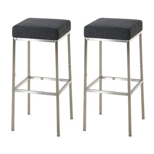 Lot De 2 Tabourets De Bar Avec Repose-pieds Design Simple Assise En Tissu Gris Foncé