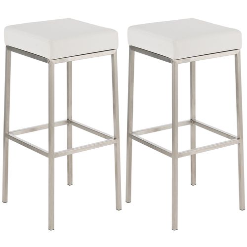 Lot De 2 Tabourets De Bar Avec Repose-pieds Design Simple Hauteur 85 Cm En Pvc Blanc Et Acier