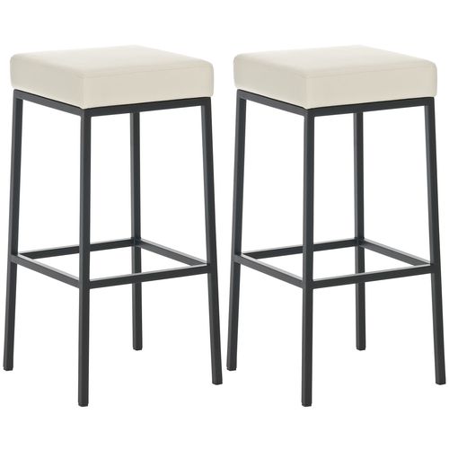 Lot De 2 Tabourets De Bar Avec Repose-pieds Design Simple Hauteur 85 Cm En Pvc Crème Et Métal Noir