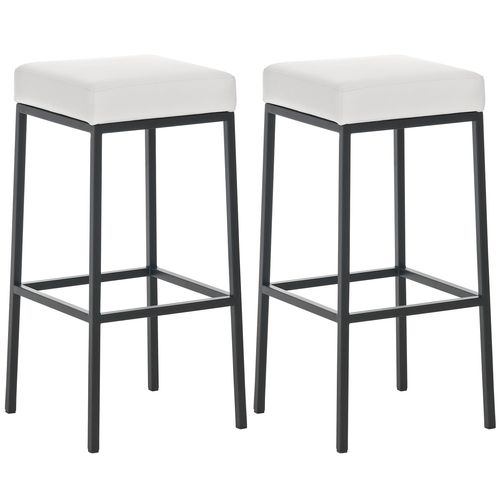 Lot De 2 Tabourets De Bar Avec Repose-pieds Design Simple Hauteur 85 Cm En Pvc Blanc Et Métal Noir