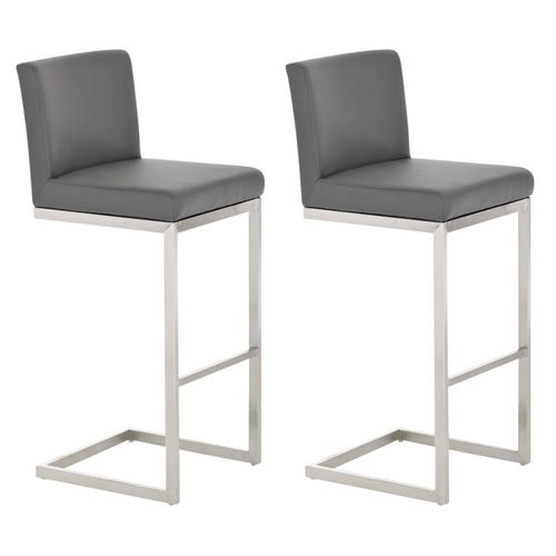 Lot De 2 Tabourets De Bar Design Moderne Support En Acier Inoxydable Assise En Pvc Gris 10_0004387