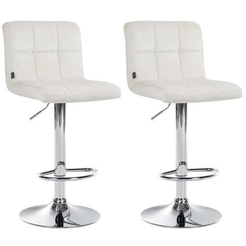 Lot De 2 Tabourets De Bar En Velours Crème Avec Coutures Décoratives Pied En Trompette Métal