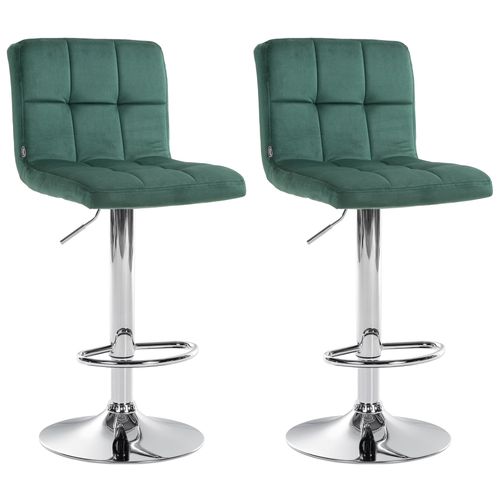 Lot De 2 Tabourets De Bar En Velours Vert Avec Coutures Décoratives Pied En Trompette Métal Chromé