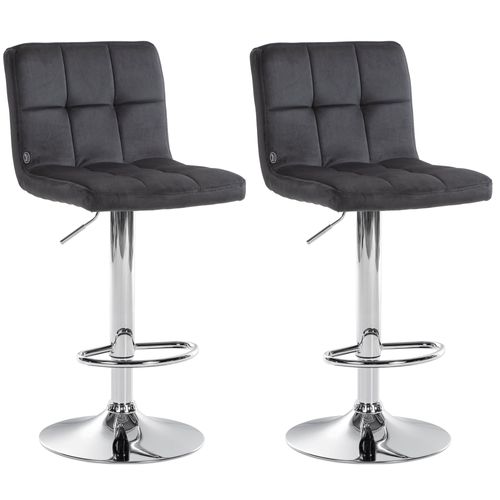 Lot De 2 Tabourets De Bar En Velours Noir Avec Coutures Décoratives Pied En Trompette Métal Chromé