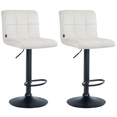 Lot De 2 Tabourets De Bar En Velours Crème Avec Coutures Décoratives Pied En Trompette Métal Noir
