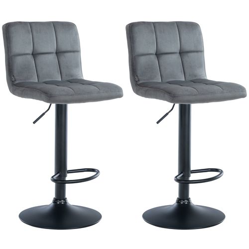Lot De 2 Tabourets De Bar En Velours Gris Foncé Avec Coutures Décoratives Pied En Trompette Métal