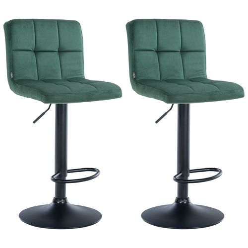 Lot De 2 Tabourets De Bar En Velours Vert Avec Coutures Décoratives Pied En Trompette Métal Noir 1