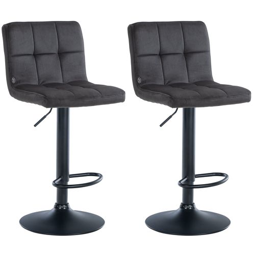 Lot De 2 Tabourets De Bar En Velours Noir Avec Coutures Décoratives Pied En Trompette Métal Noir 1