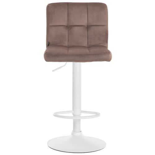 Lot De 2 Tabourets De Bar En Velours Marron Avec Coutures Décoratives Pied En Trompette Métal Blanc