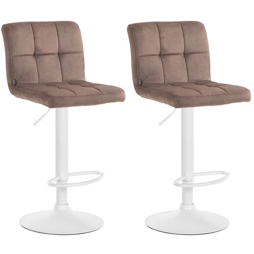 Lot De 2 Tabourets De Bar En Velours Marron Avec Coutures Décoratives Pied En Trompette Métal Blanc