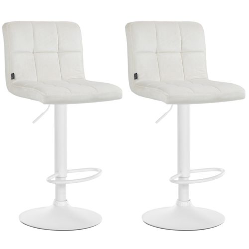 Lot De 2 Tabourets De Bar En Velours Crème Avec Coutures Décoratives Pied En Trompette Métal Blanc