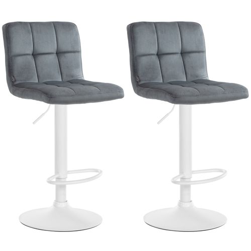Lot De 2 Tabourets De Bar En Velours Gris Foncé Avec Coutures Décoratives Pied En Trompette Métal