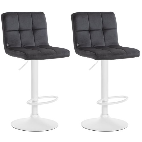 Lot De 2 Tabourets De Bar En Velours Noir Avec Coutures Décoratives Pied En Trompette Métal Blanc