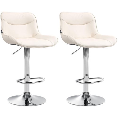Lot De 2 Tabourets De Bar X1 Avec Coutures Décoratives En Pvc Crème Pied En Trompette Métal Chromé
