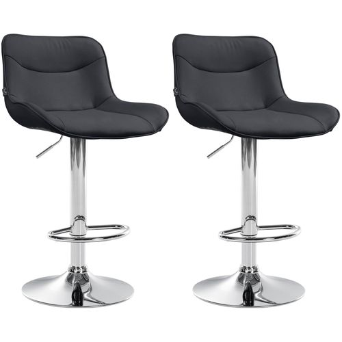 Lot De 2 Tabourets De Bar X1 Avec Coutures Décoratives En Pvc Noir Pied En Trompette Métal Chromé