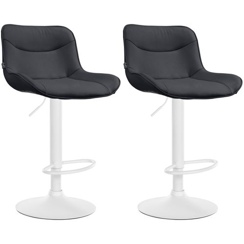 Lot De 2 Tabourets De Bar X1 Avec Coutures Décoratives En Pvc Noir Pied En Trompette Métal Blanc 1