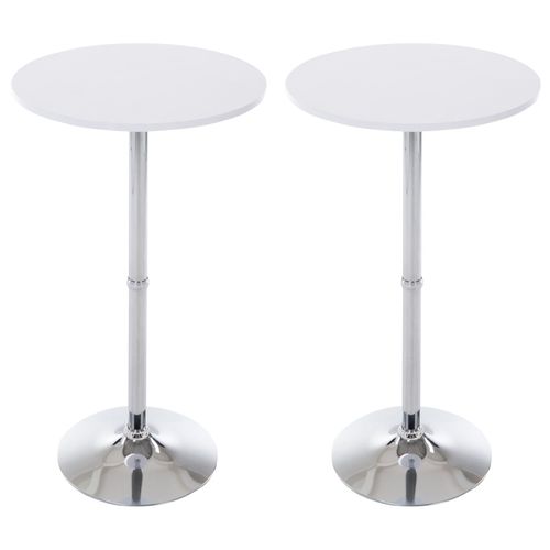 Lot De 2 Tables Hautes Rondes Ø 60 Cm En Métal Chromé Et Bois Blanc 10_0004483