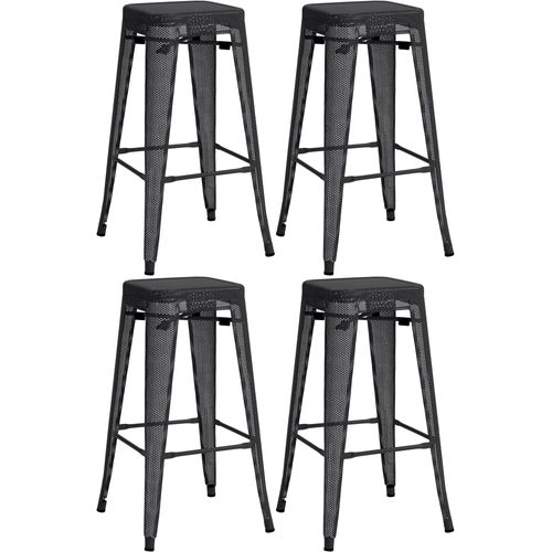 Set De 4 Tabourets De Bar Avec Repose-pieds Design Industriel Empilable En Métal Perforé Noir 10_0