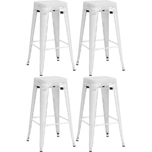 Set De 4 Tabourets De Bar Avec Repose-pieds Design Industriel Empilable En Métal Perforé Blanc 10_
