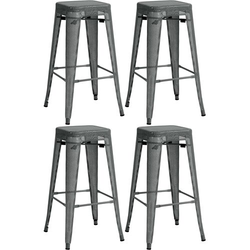 Set De 4 Tabourets De Bar Avec Repose-pieds Design Industriel Empilable En Métal Perforé Gris 10_0