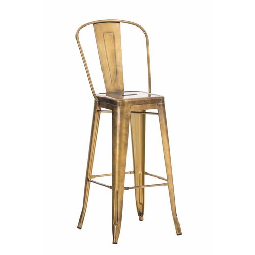 Tabouret De Bar X1 Avec Repose-pied Et Dossier Design Industriel En Métal Couleur Doré Empilable 1