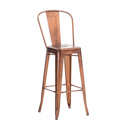 Tabouret De Bar X1 Avec Repose-pied Et Dossier Design Industriel En Métal Couleur Cuivre Empilable