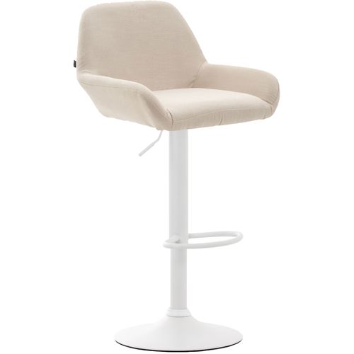 Tabouret De Bar X1 Repose-pieds En Forme D'arc En Métal Blanc Assise En Tissu Crème 10_0004549