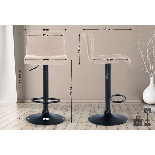 Tabouret De Bar X1 Design Simple Avec Repose-pieds En Tissu Crème Pieds En Métal Noir 10_0004556