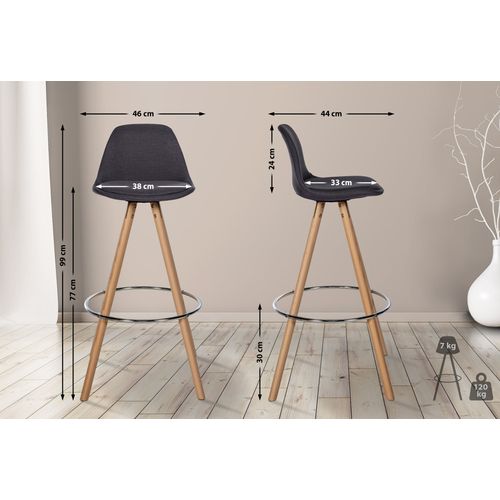 Tabouret De Bar Chaise Haute X1 Repose-pieds Style Scandinave En Tissu Gris Foncé Structure En Boi