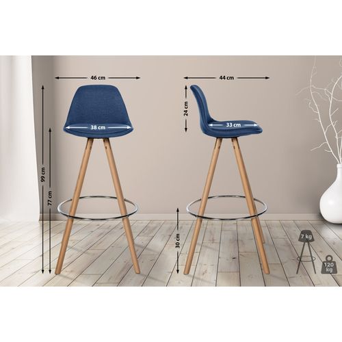 Tabouret De Bar Chaise Haute X1 Repose-pieds Style Scandinave En Tissu Bleu Structure En Bois Clai