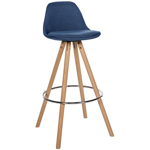 Tabouret De Bar Chaise Haute X1 Repose-pieds Style Scandinave En Tissu Bleu Structure En Bois Clai
