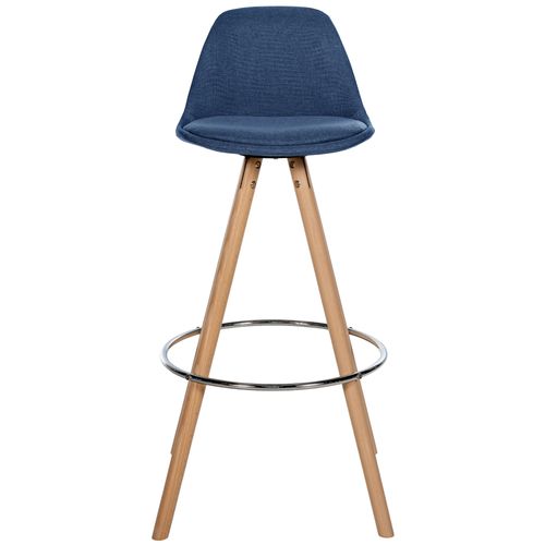 Tabouret De Bar Chaise Haute X1 Repose-pieds Style Scandinave En Tissu Bleu Structure En Bois Clai