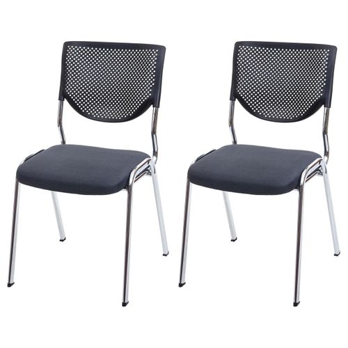 Lot De 2 Chaises Visiteur Conférence Empilable Tissu/textile Gris Foncé Pieds Chromés 04_0000276