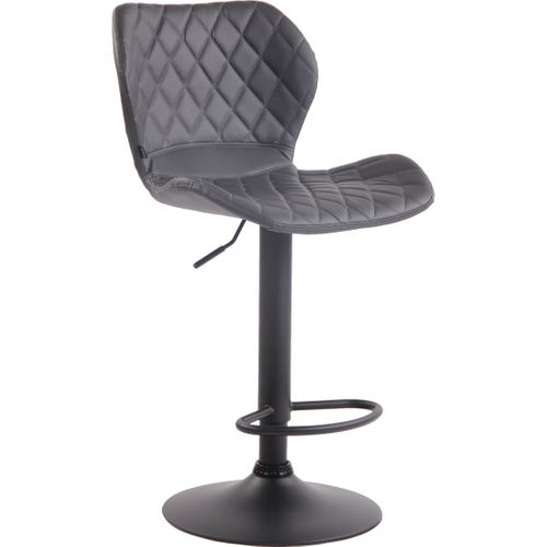 Tabouret De Bar X1 Avec Coutures Décoratives En Forme De Losanges En Pvc Gris Et Métal Noir 10_000